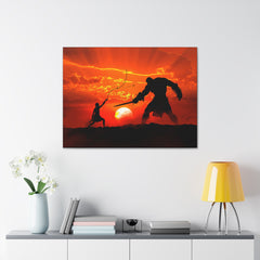 David and Goliath Painting Portrait | Wall Decor | Religious Art