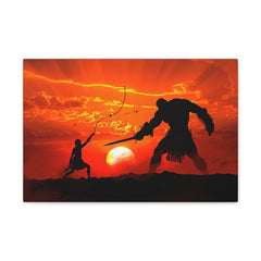 David and Goliath Painting Portrait | Wall Decor | Religious Art